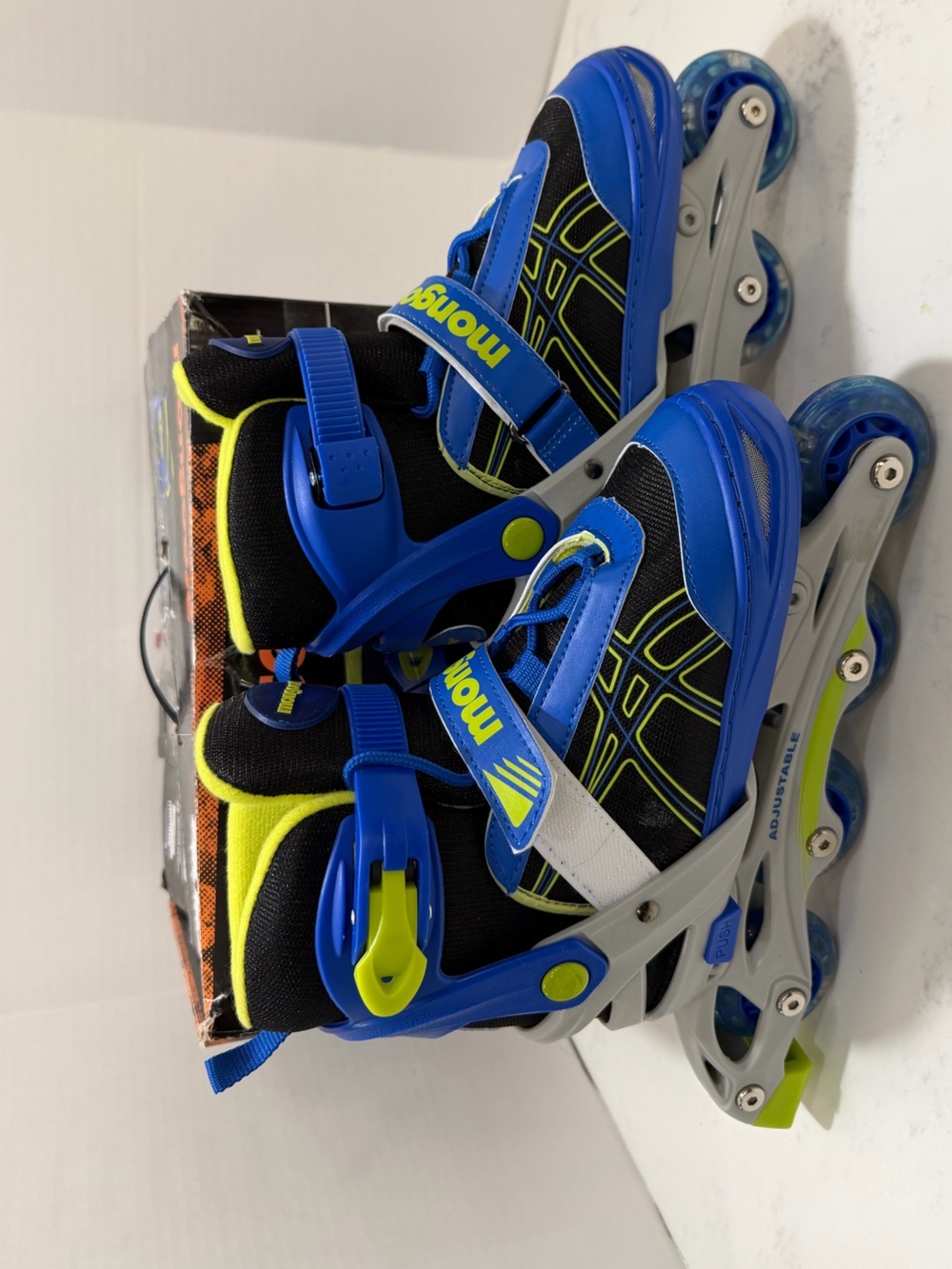 Mongoose Blue Kids Adjustable Inline Skates with Secure Straps and LED lights - Picture 3 of 16